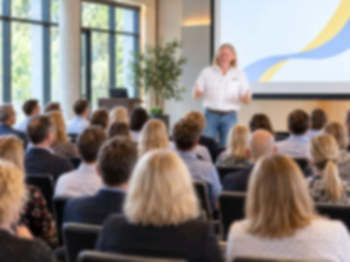 Kurt Thünemann bei einem Seminar, vor ihm ein vollbesetzter Saal